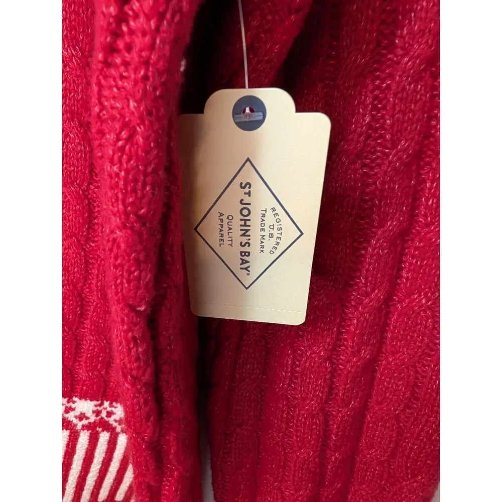 NWT St. John's Bay Red Fair Isle Cable Knit Holiday Sweater Women's L Winter